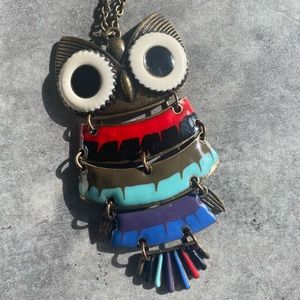 Vintage Retro Owl Pendant Long Chain Necklace